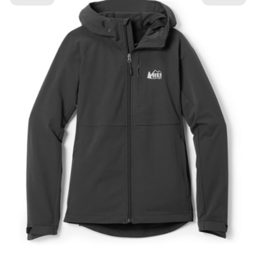 REI Activator Soft Shell Women's Black Jacket. Hooded. Raglan Sleeve. Small NWT